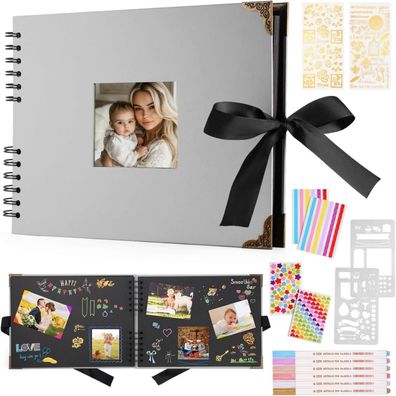 DazSpirit Fotoalbum zum Selbstgestalten, Schwarz, 29,5 x 21 cm, 80 Seiten