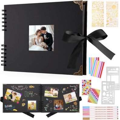 DazSpirit Fotoalbum zum Selbstgestalten, Schwarz, 29,5 x 21 cm, 80 Seiten