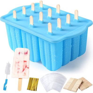 Sinnsally Silikon Eisformen Set für 12 Eis am Stiel, inklusive Zubehör, BPA-frei