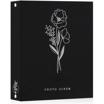 Lanpn Fotoalbum A4 mit Leinenbezug für 50 Hochformat-Bilder, Schwarz