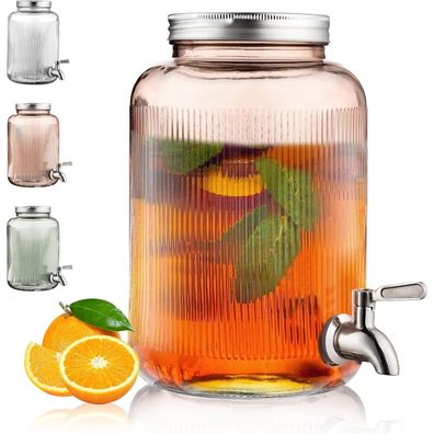 Berglander Getränkespender aus Glas, 4L, mit Edelstahlhahn, ideal für BBQ