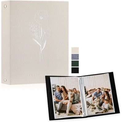 Lanpn Fotoalbum A5 Leinen Einsteckalbum für 50 Hochformat Fotos, Beige