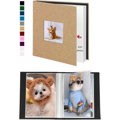Miaikoe Fotoalbum 10x15 cm, 2er-Pack mit je 50 Taschen, Leinen-Einband, Khaki