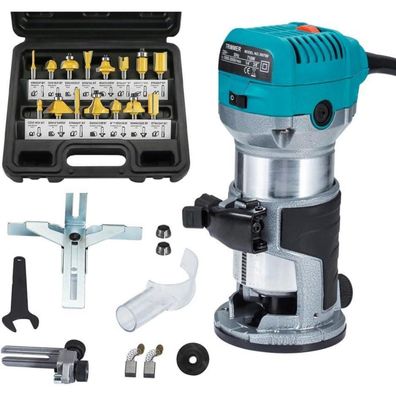Anesty Oberfräse Trimmer 710W mit 15-tlg. Hartmetall Fräser Set, Kantenfräse