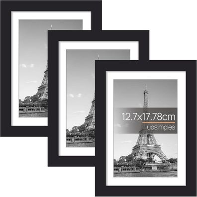 upsimples 3er Pack Bilderrahmen 13x18 cm Schwarz - Ideal für Fotos, Bilder und