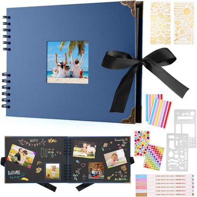 DazSpirit Fotoalbum zum Selbstgestalten, 29,5 x 21 cm, Schwarz, 80 Seiten