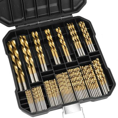 Lslansoon Spiralbohrer-Set, 99-teilig, Titanbeschichtet, HSS 4241, 135° Spitze