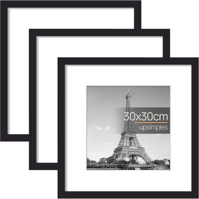 upsimples 3er Pack Bilderrahmen 30x30 cm Schwarz, Fotorahmen zum Aufhängen mit