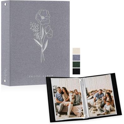Lanpn Fotoalbum A5 Leinen Einsteckalbum für 50 Hochformat Bilder, Grau