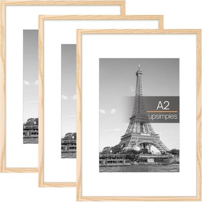 upsimples 3er Pack Natur Bilderrahmen A2 (42x59.4cm) - Natürliches Holzdesign
