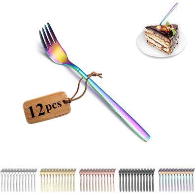 Berglander Regenbogen Kuchengabeln 12 Stück, Titan bunte Beschichtung Edelstahl