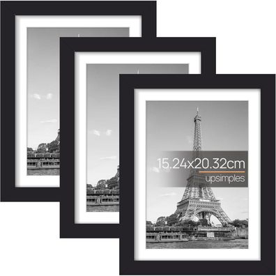 upsimples 3er Pack Bilderrahmen 15x20 cm Schwarz - Klassisches Design für Fotos