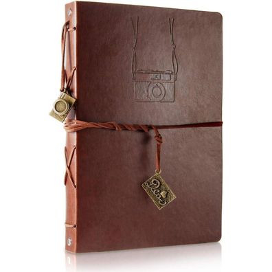 ThxMadam Vintage Leder Scrapbook Fotoalbum Selbstgestalten, 60 Schwarze Seiten