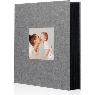 Miaikoe Fotoalbum 10x15 Leinen 300 Fotos Grau - Slip-in Album für Familie