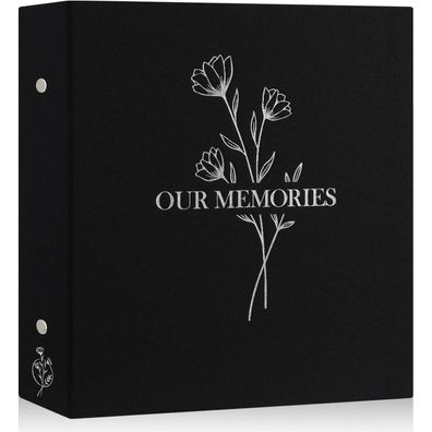 Lanpn Fotoalbum 10x15, Leinen Einsteckalbum für 600 Fotos, Schwarz, OUR Memories