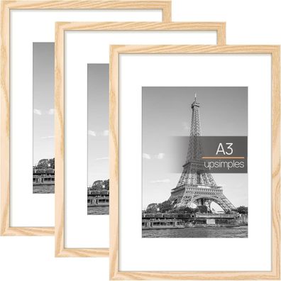 upsimples 3er Pack Bilderrahmen A3 (29,7x42 cm) in Natur - Klassisches Design
