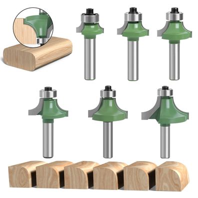 Choonjin 6tlg Abrundfräser Set 8mm Schaft mit Kugellagern für Oberfräse