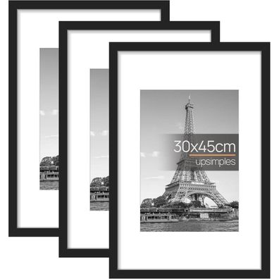 upsimples 3er Pack Bilderrahmen 30x45 cm Schwarz - Klassisches Design für Ihr