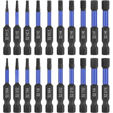 HPHOPE Schlag Sechskantschlüssel Bohrer Set 20 Stück, 50mm Länge, 1/4"