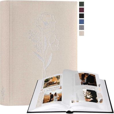 Lanpn Fotoalbum zum Selbstgestalten, Kleines Leinen Fotobuch mit 60 weißen