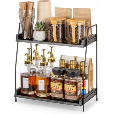 Anboxit 2-stufiger Kaffee Organizer für Küche, Zuhause und Büro - Holz & Eisen