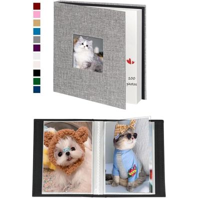 Miaikoe Fotoalbum 10x15 cm, 2er Pack, Leinen, Grau - Platz für 100 Fotos
