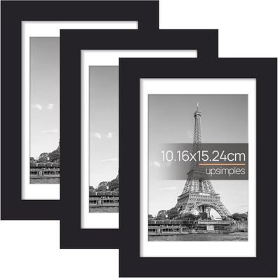 upsimples 3er Pack Bilderrahmen 10x15 cm Schwarz, klassischer Look für