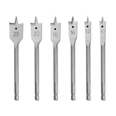 Gunpla 6tlg. Flachfräsbohrer Set 10-25mm, 1/4" Sechskantschaft für Holz, inkl
