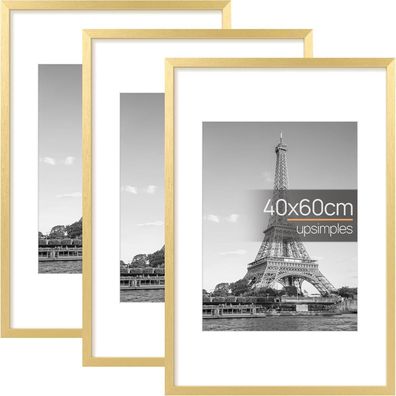 upsimples 3er Pack Bilderrahmen 40x60 cm Gold - Perfekt für Fotos, Bilder und