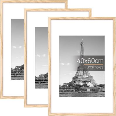 upsimples 3er Pack Bilderrahmen 40x60 cm, Natur Holzoptik, für Fotos, Bilder