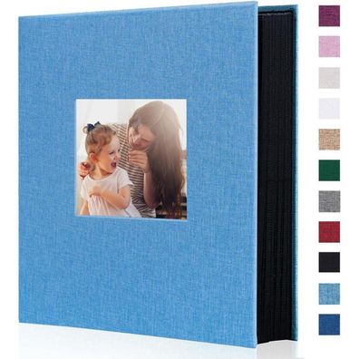Miaikoe Fotoalbum 10x15 Leinen für 400 Fotos, Teal - Slip-in Album mit Fenster