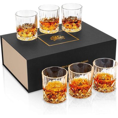 KANARS Whisky Gläser Set, 6 Stück Bleifrei Kristall, 300ml, Luxuriöses Geschenk