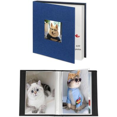 Miaikoe Fotoalbum 10x15 cm, 2er Pack, Leinen-Einband, 50 Taschen pro Album, blau