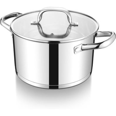 Onader 22cm Kochtopf mit Glasdeckel, 4,7L, 3-lagiger Edelstahlboden, Induktion