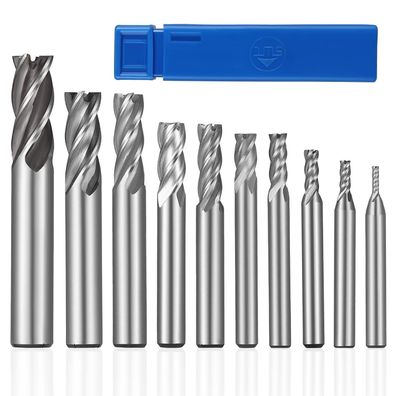 Hseamall 10tlg HSS Schaftfräser Set, 4 Schneiden, 2-12mm, für Edelstahl