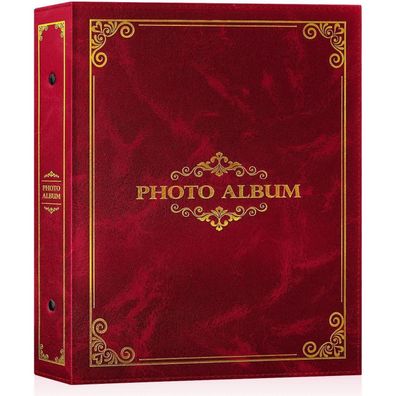 Lanpn Fotoalbum 10x15 cm, 400 Fotos, Kunstleder, Rot, Traditionell