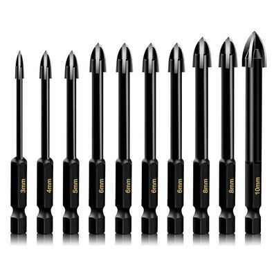 Dkibbith 10-teiliges Glas- und Betonbohrer-Set, Steinbohrer mit Sechskantschaft