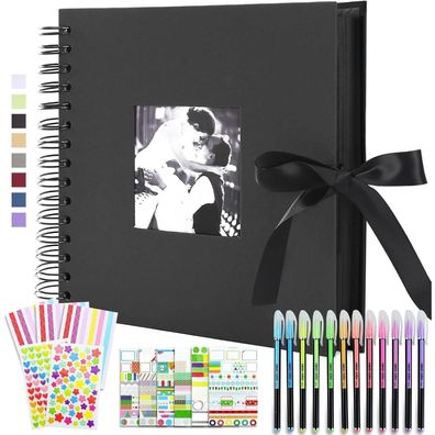 Vienrose Scrapbook Fotoalbum 30x30 cm Schwarz, DIY Spiralalbum mit 80 Schwarzen