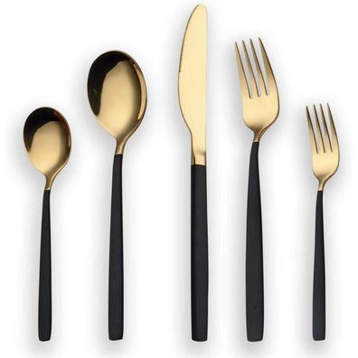 Berglander 30-teiliges Edelstahl Besteckset mit schwarzem Griff und goldenen