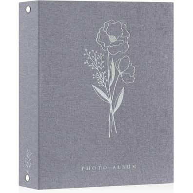 Lanpn Fotoalbum A4 Leinen Einsteckalbum für 50 Hochformat Fotos, Grau