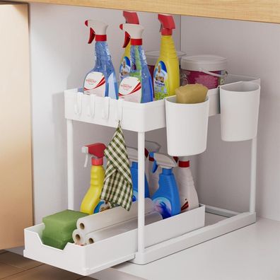 AIXPI Küchen Organizer 2 Etagen Unter Waschbecken Regal mit Haken und Tasse