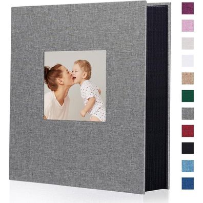 Miaikoe Fotoalbum 10x15 Leinen 400 Fotos Grau - Slip-in Album für Familie