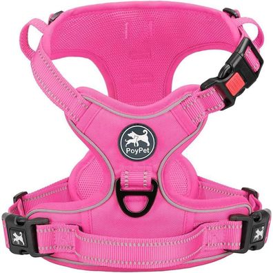 PoyPet Hundegeschirr ohne Zug, Rosa, Größe L - Reflektierend & Gepolstert
