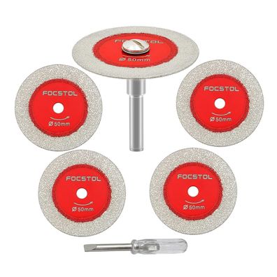 Focstol Diamant Trennscheibe Set - 5x 50mm Sägeblätter & 1x 6mm Rundschaft für