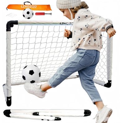 Lzhdzqd Klappbares Mini Fußballtor für Kinder, 90x60cm, inkl. Ball & Zubehör