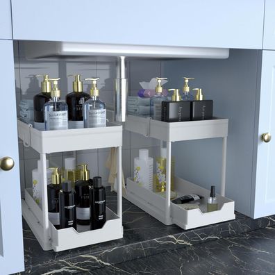 DEKAVA Küchen Organizer Unter Waschbecken Regal mit 4 Haken, Schrankkorb für