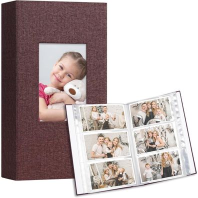Vienrose Fotoalbum 2er-Pack im Leinen-Look mit Frontfenster, Dunkellila, 300