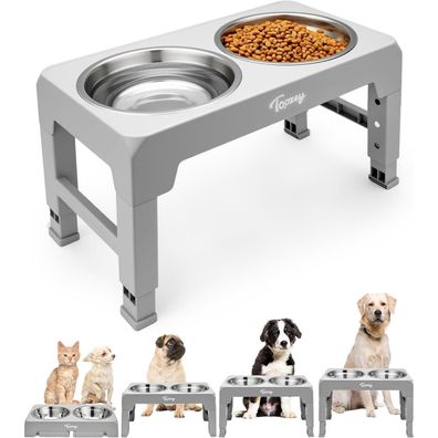 Toozey Hundenapf Futterstation mit 2x 1200ml Edelstahlnäpfen, 4-fach