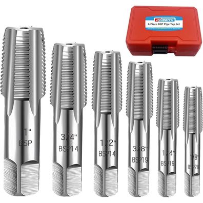 Dkibbith 6 Stück BSP Rohrgewindebohrer Set, 1, 3/4, 1/2, 3/8, 1/4, 1/8 Zoll