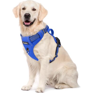 Funfox Verstellbares Anti-Zug Hundegeschirr mit Griff & Reflektorstreifen, Blau